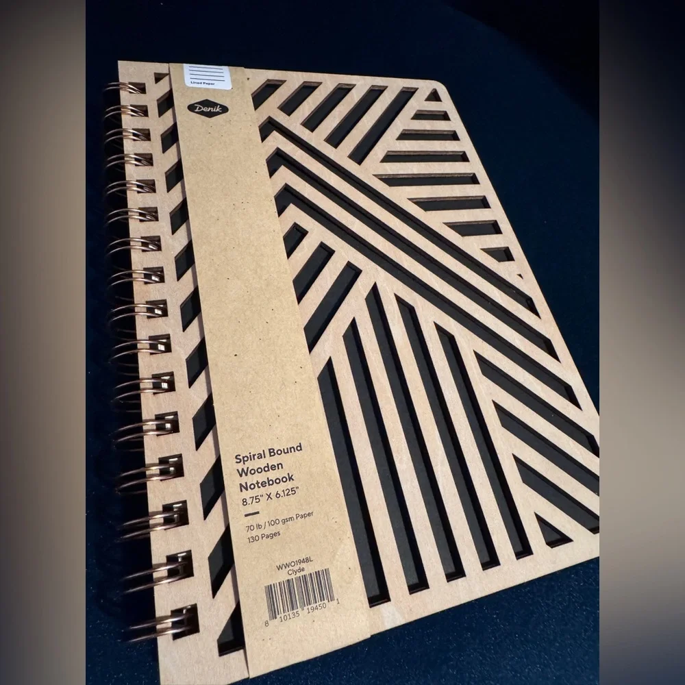Denik Clyde Abstract Mountains Spiral Bound Wooden Notebook Journal Wood Die Cut
